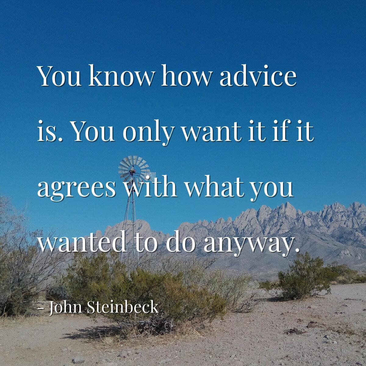 You know how advice is. You only want it if it agrees with what you wanted to do anyway.