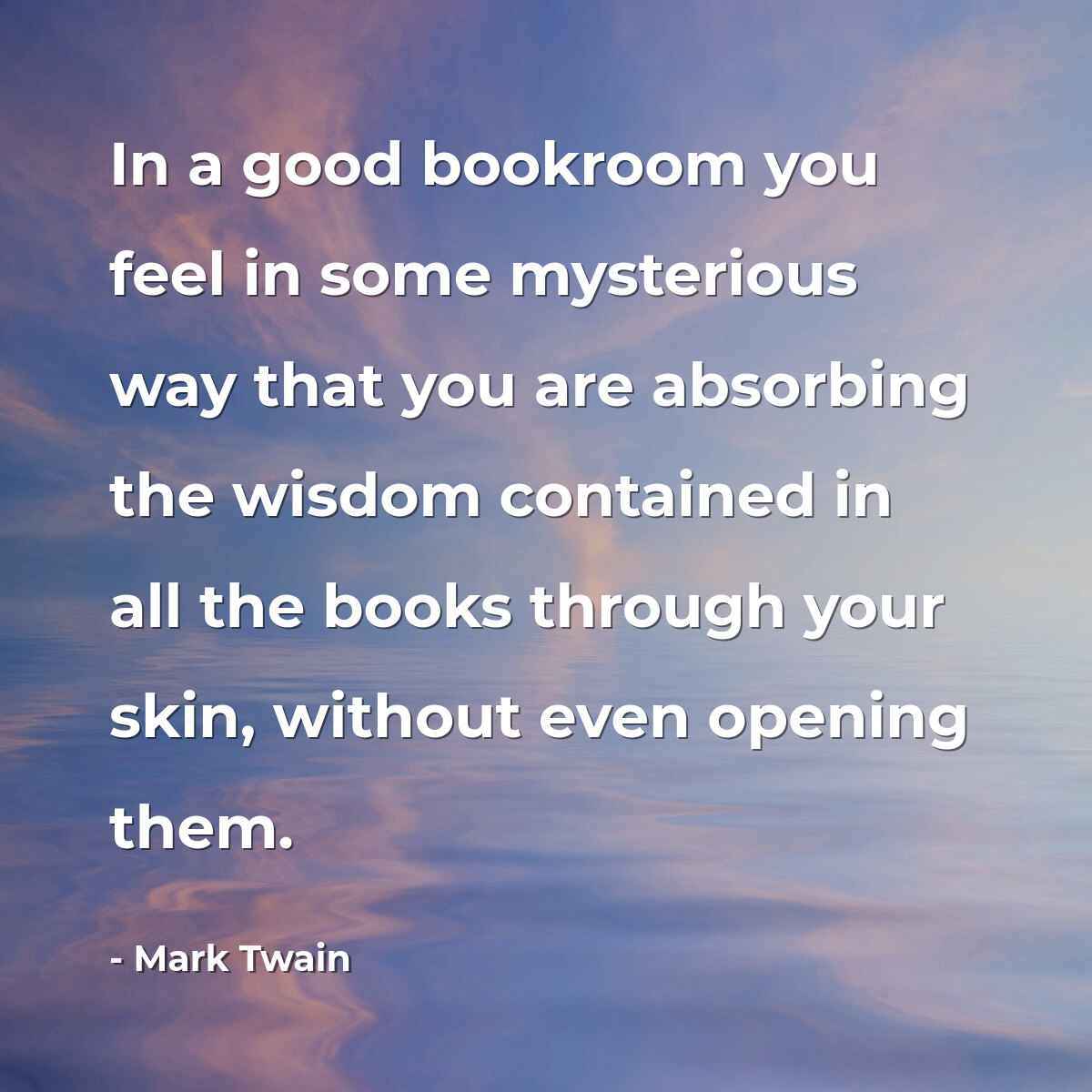 In a good bookroom you feel in some mysterious way that you are absorbing the wisdom contained in all the books through your skin, without even opening them.