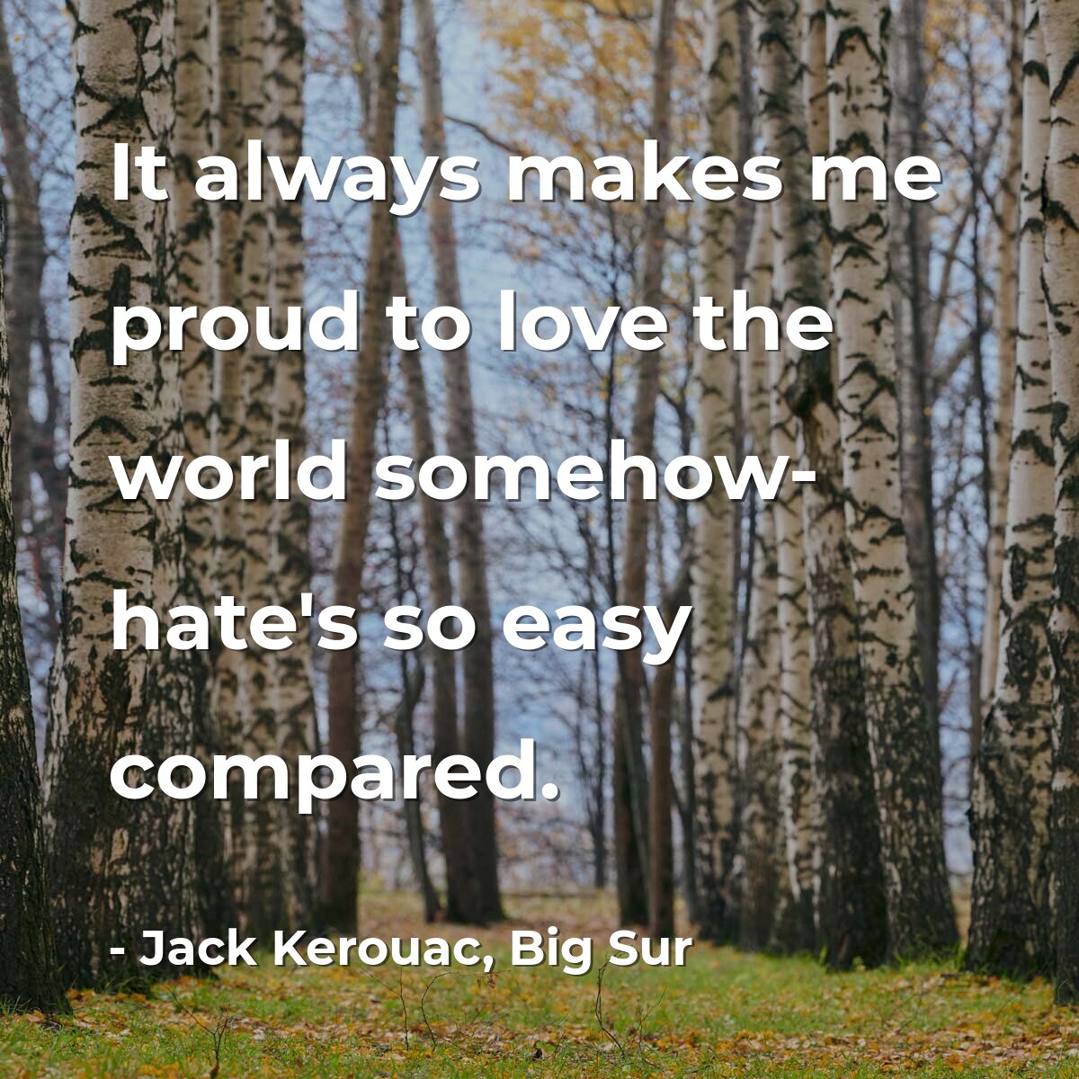 It always makes me proud to love the world somehow- hate's so easy compared.