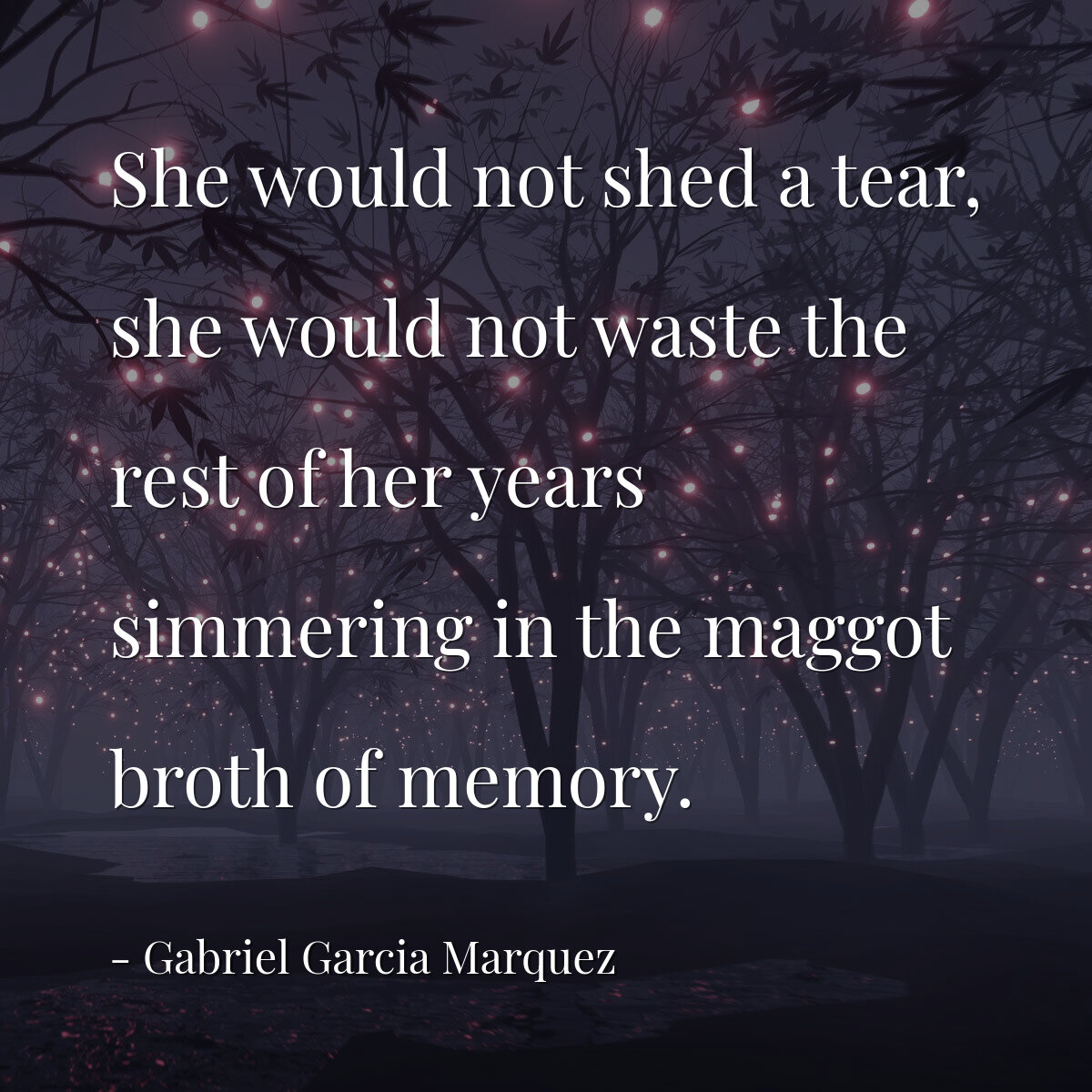 She would not shed a tear, she would not waste the rest of her years simmering in the maggot broth of memory.