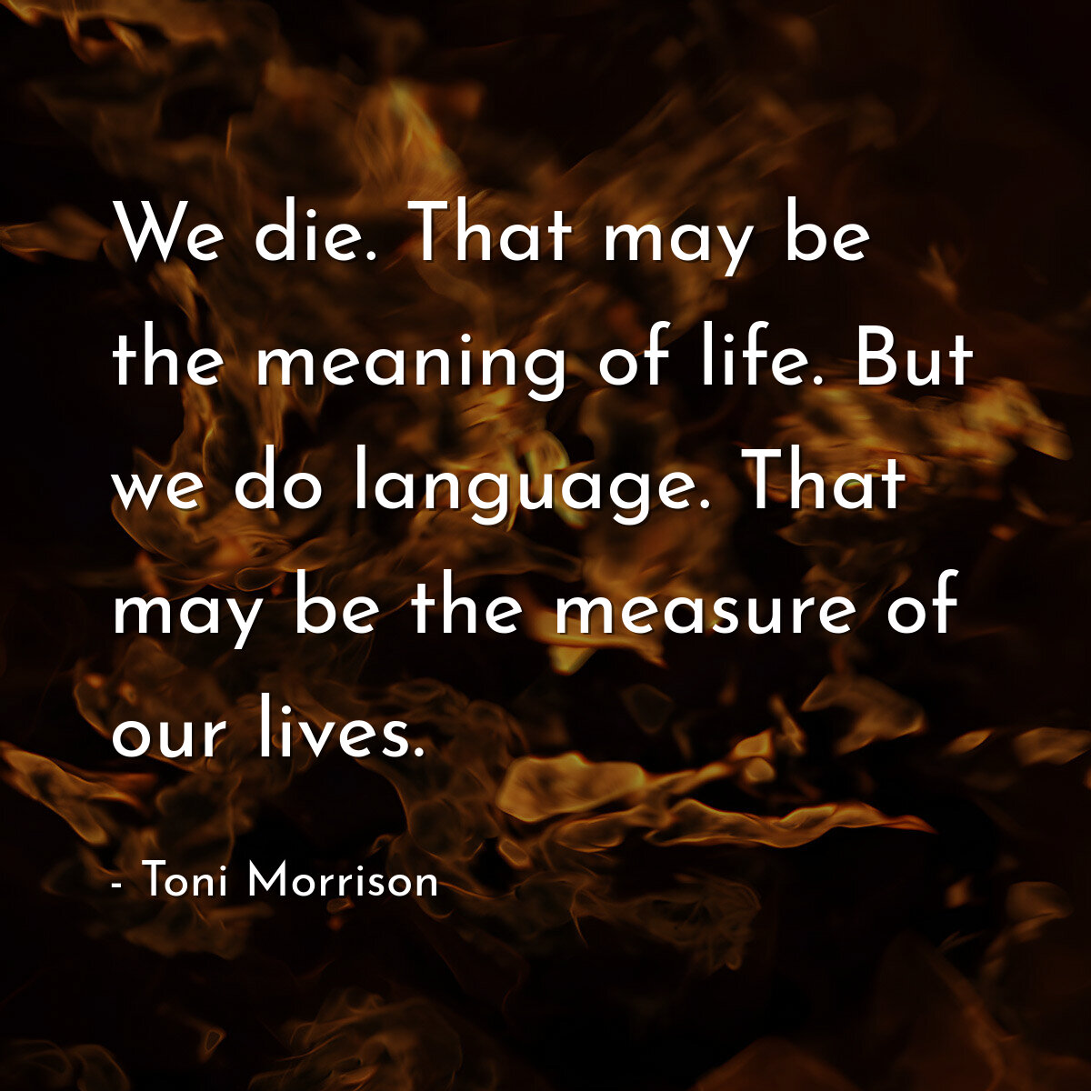 We die. That may be the meaning of life. But we do language. That may be the measure of our lives.