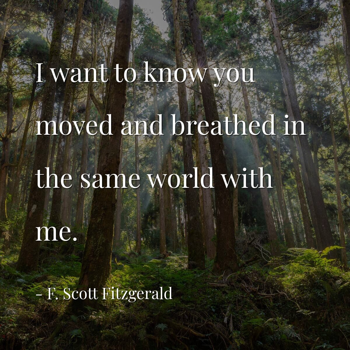 I want to know you moved and breathed in the same world with me.