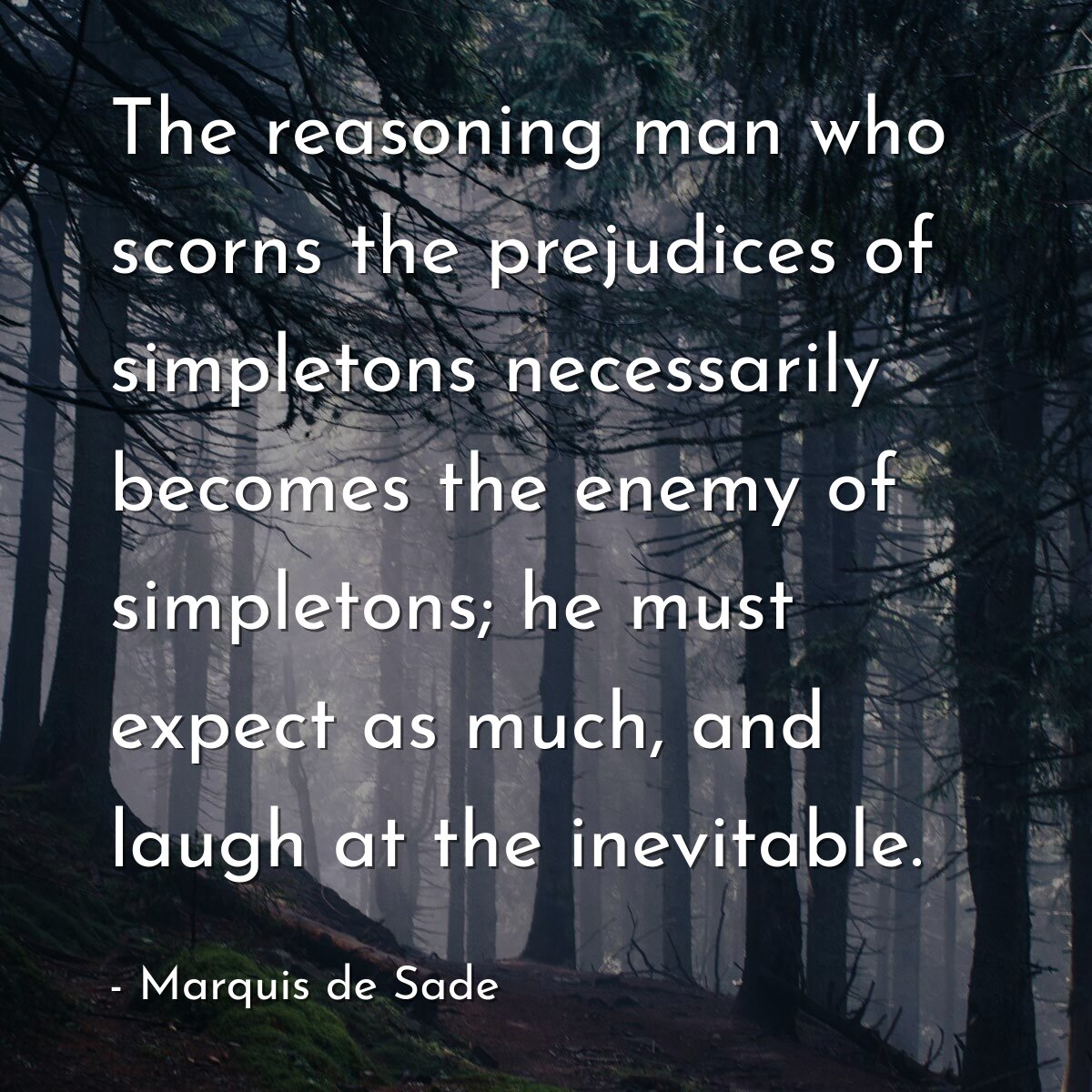 The reasoning man who scorns the prejudices of simpletons necessarily becomes the enemy of simpletons; he must expect as much, and laugh at the inevitable.